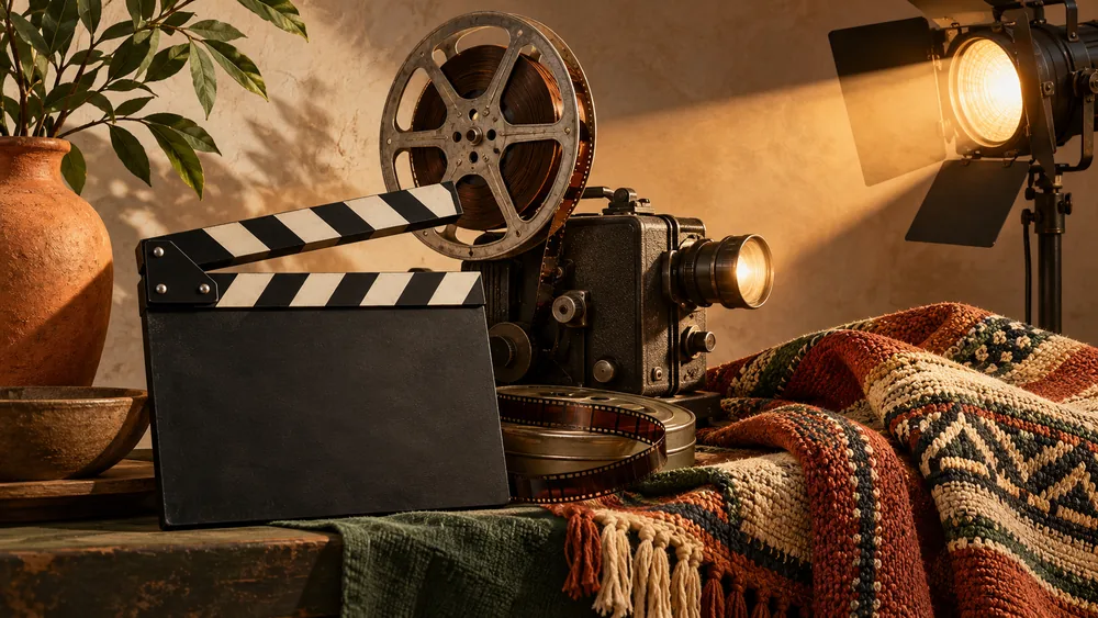 Ilustração editorial sobre cinema, arte e cultura.