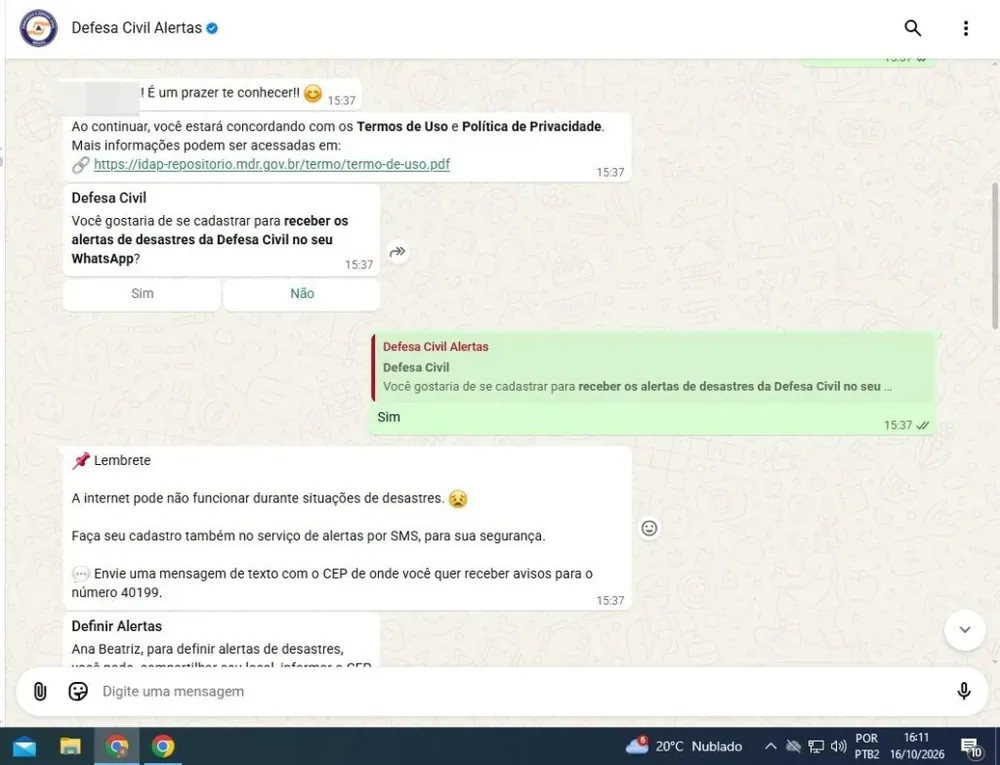 Veja como se cadastrar para receber alertas de temporais por WhatsApp ou SMS